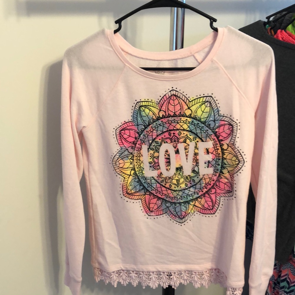 Size 14. Justice Pink Love Shirt. Smoke free home